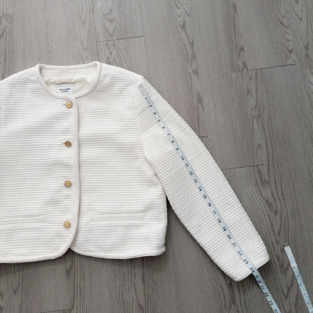 Abercrombie & Fitch Collardless Tweed Blazer With Gold Buttons Ivory XL - Picture 11 of 15